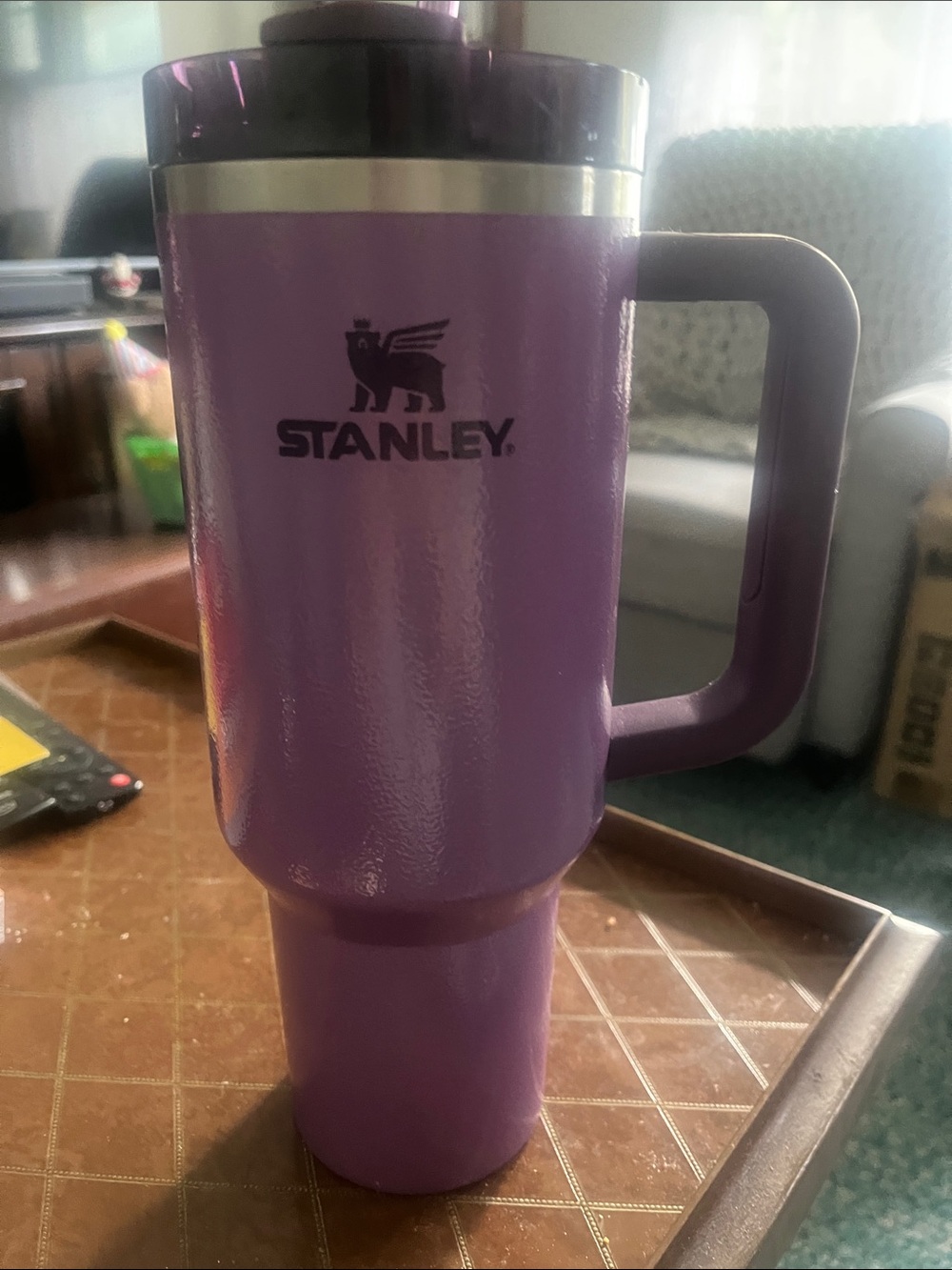 Stanley Purple Travel Mug with Handle and Dark Lid